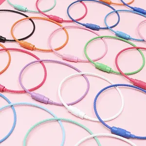 5 PCs Assorted Colored Nylon-Coated Stainless Steel Wire Keychains – 50mm Metal Loops for Luggage Tags, Keys, and ID Holders also crafts, charms, accessories.