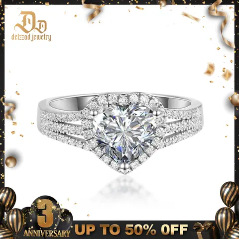 Delzzad 2ct Sparkling Heart Halo Split Ring Synthetic Moissanite S925 Love Ring Band Jewelry Perfect Accessories Wedding Valentine Anniversary Christmas Gift for Women Girls