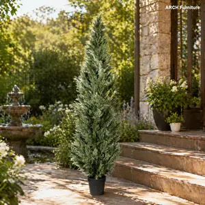72" Tall Realistic Look Artificial Cypress Tree, 6FT Sunproof UV-Resistant Decorative Indoor/Outdoor Fake Topiary Plant, Black Plastic Pot, Compressible 1pc Pack for Backyard, Entryway Decor
