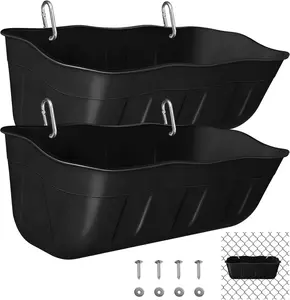 Hanging Goat Feeders, Chicken Feeders and Waterers, High-Capacity Feeders (1.5/3.5/7.5 Quarts, Pack of 2), Fence-Mount Feeders for Poultry and Livestock (Black)