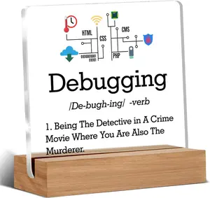 Programmer Gifts, Debugging Definition Gift, Gifts for Computer Geeks Programmers Coders, Desk Decor Acrylic Sign, 4 x 4 Inches