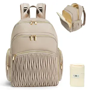 Miss Fong Quilted Backpack, Lightweight Carry-On Travel Diaper Bag Backpack, with 16 Pockets, Laptop Compartment, and a Diaper Changing Pad, Carry Luggage