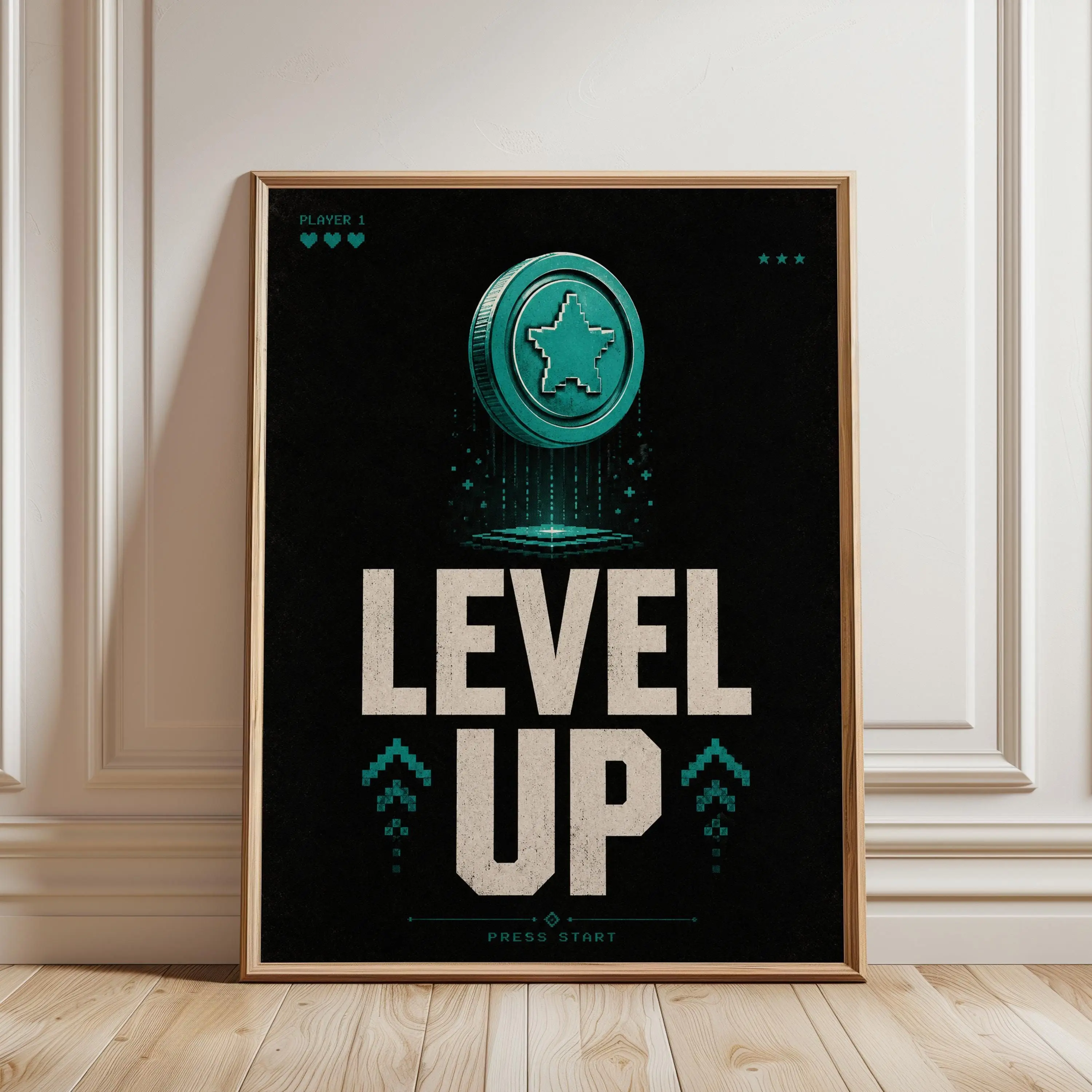 [SALE UP TO 40%] [Unframed] Level Up Gaming Print - Retro Pixel Art, Arcade Wall Decor