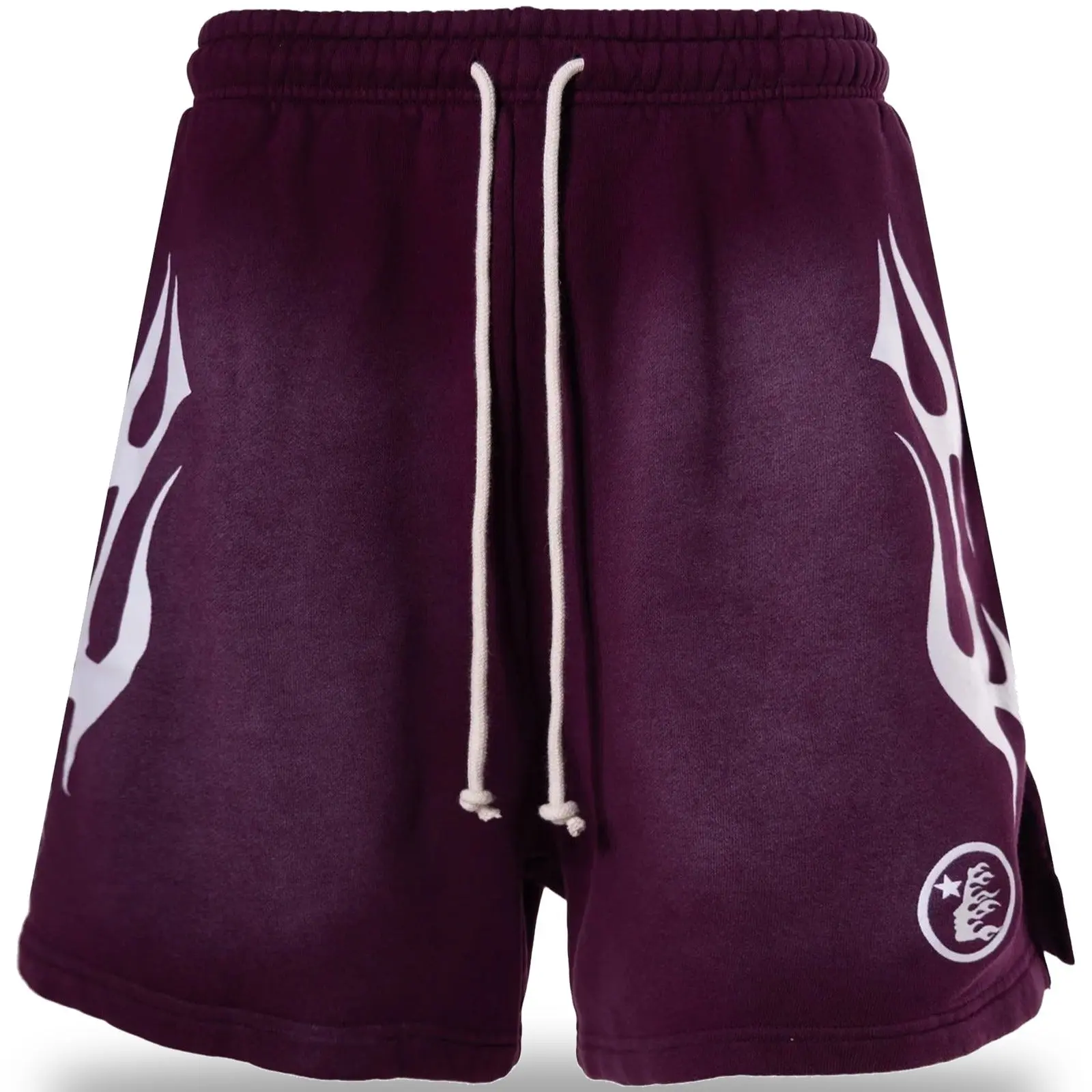 Hellstar Flame Shorts Purple Brown, Authentic, Elastic Waist, Drawstring, Streetwear Shorts, Casual Everyday Bottoms