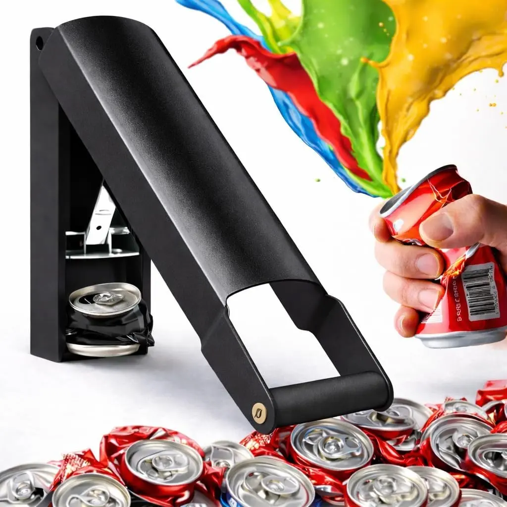 Wall Mounted Can Crusher Black - 8oz 12oz 16oz Aluminum Can Crusher for Recycling Heavy Duty Bin Smasher for Recycling Compactor for Seltzer Soda Beer Plastic Bottle