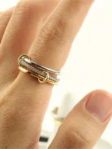 1pc Stacked Ring With Three Rings Inlaid With Synthetic Zirconia Stone Copper Material Fashionable And High-End Women's Wedding Ring