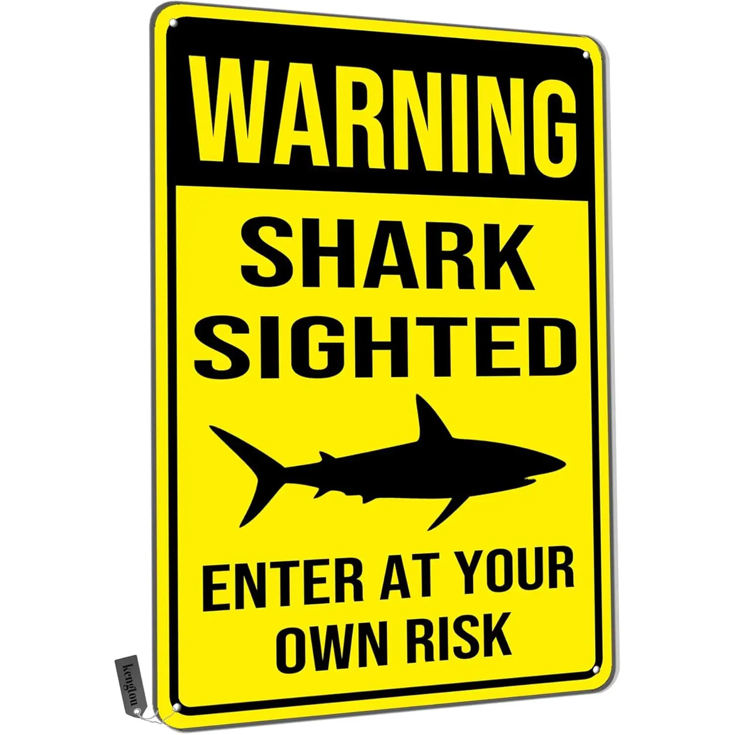 Warning Tin Signs,Warning Shark Sighted Enter at Your Own Risk Metal Tin Sign for Men Women,Wall Decor for Bars,Club, Restaurants,Cafes Pubs 12x8 Inch