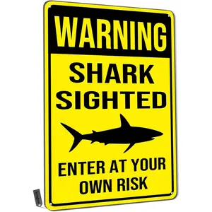 Warning Tin Signs,Warning Shark Sighted Enter at Your Own Risk Metal Tin Sign for Men Women,Wall Decor for Bars,Club, Restaurants,Cafes Pubs 12x8 Inch
