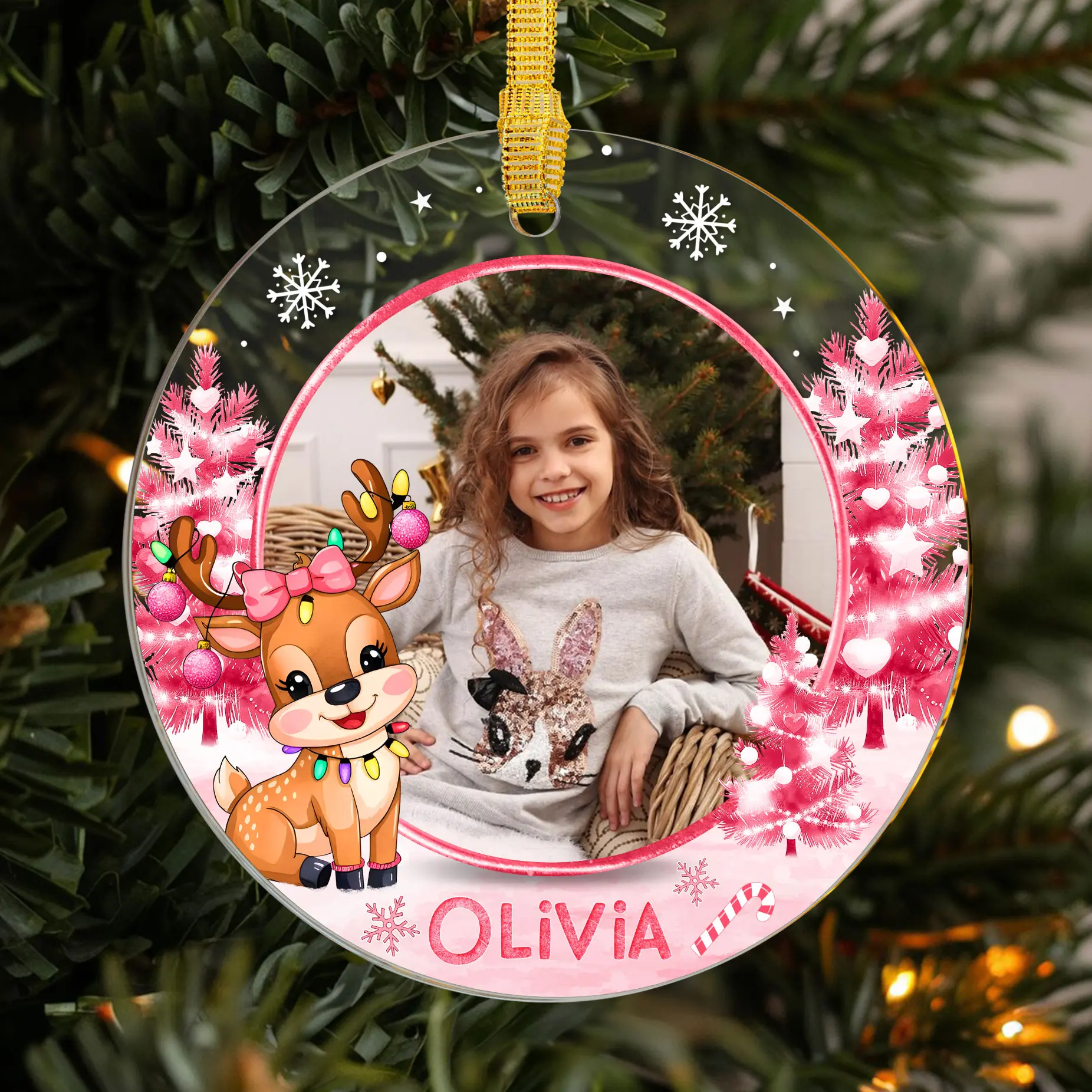 Personalized Christmas Ornament for Kids - Unique Holiday Keepsake with Festive Snowflakes and Candy Cane Details - A Magical Decoration for Your Tree and a Heartwarming Gift for the Holidays