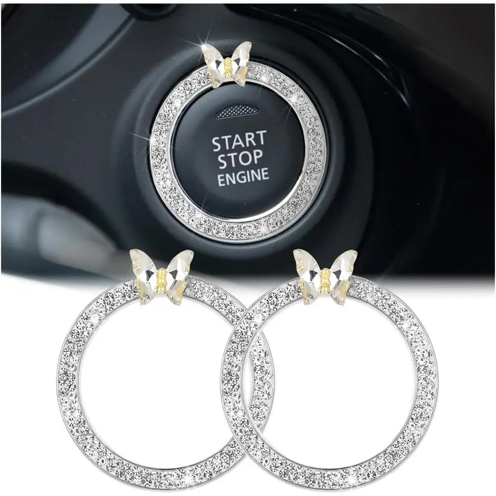 Bling 2Pack Bling Car Engine Start Stop Decoration Ring with Crystal Rhinestone Push Start Button for Vehicle Decor Accessories