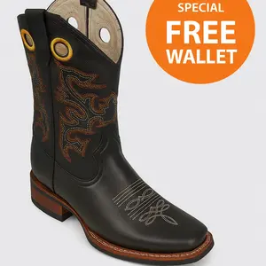 Men’s Black Genuine Leather Western Boots – Holiday Special + FREE Wallet