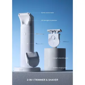 Fur Trim System 2-in-1 Trimmer and Razor with General Ceramic Blades, LED spotlight for Precision, Adjustable Trim Lengths, Cordless charging