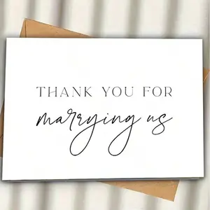 1 Piece - "Thank You For Marrying Us" Wedding Card, Greeting Card, Mix of Serif & Calligraphic Typography, Minimalist White Layout, Timeless Design, Premium Paper + Kraft Envelope, Sentimental Gift—Keepsake for Your Wedding