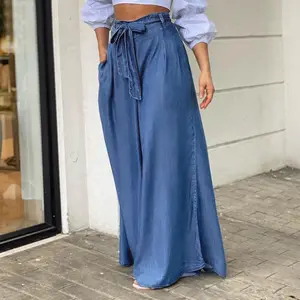 Lace Up High Waisted Summer Women Cargo Pants High Waist Jeans Wide Leg Pants Denim Leggings Pants Streetwear Retro TrousersLoose oversized trousers Clothes Womenswear