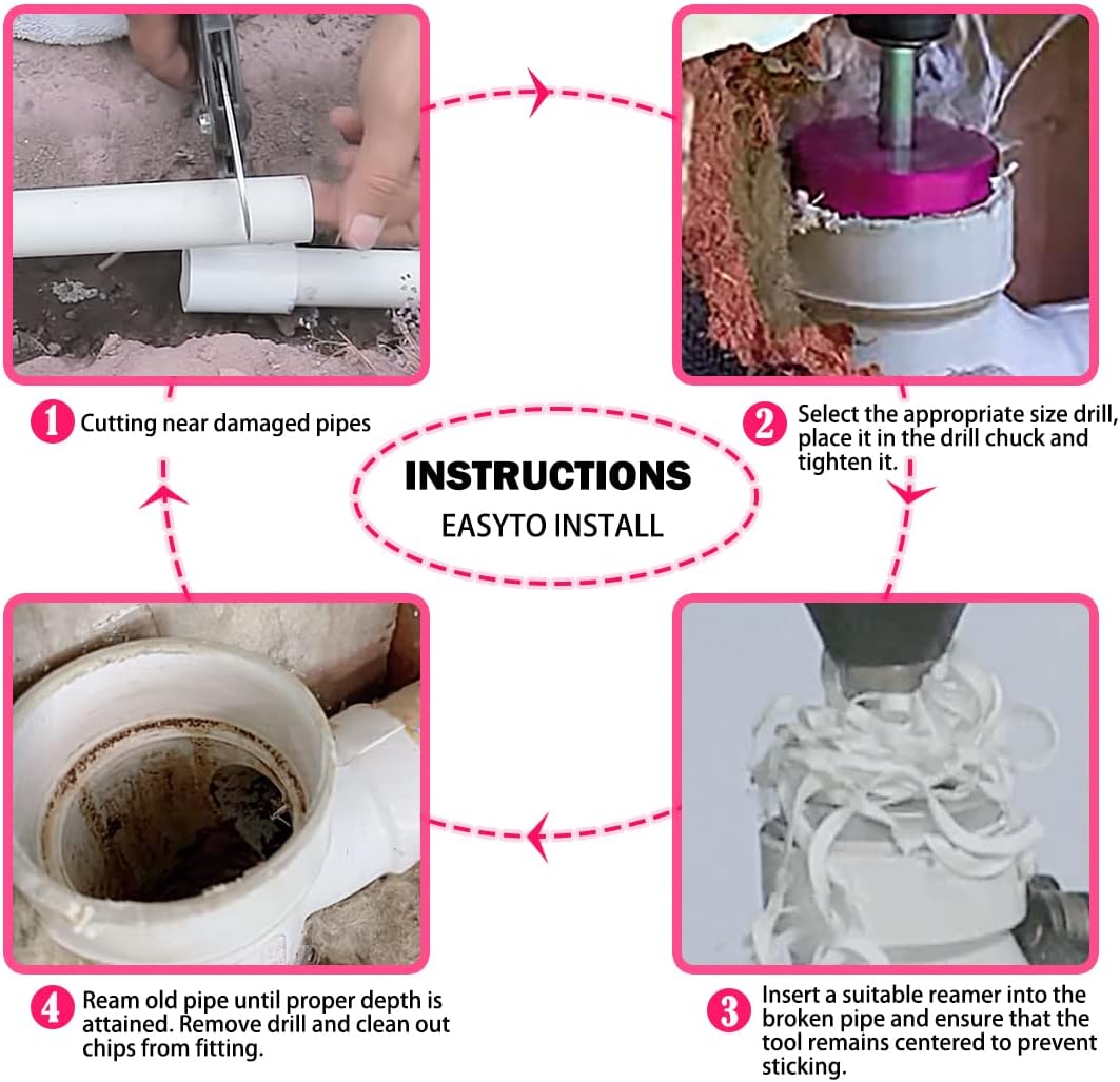 6pcs Plastic Pipe Fitting Reamer Kit PVC Drill Cutting Metal Rotary Tool For 1/2" Includes 0.75",1", 1.5", 2", 3", 4"