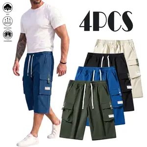 Men's Large Pocket Cargo Cropped Pants, Lightweight Breathable Summer Work Pants, Loose Fit Streetwear Trousers for Hiking & Daily Wear,7/8 Length Casual Utility Bottoms with Multi Pockets,