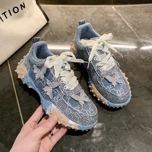 New Style Dad Sneakers Versatile Comfortable In Stock Casual Shoes for Women All Seasons Full Diamond Durian Sole Trainer Runner