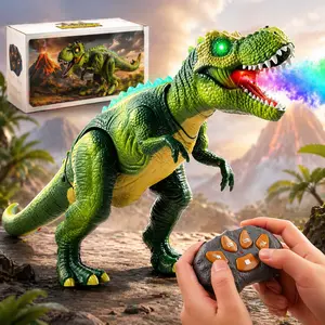 Remote Control Dinosaur Toy with Spray Mist Walking T-Rex LED Lights Roaring Sound RC Jurassic Dino for Kids Boys Girls Gift Interactive Play Engaging Fun