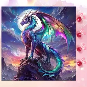 5D DIY Full Drill Round Diamond Painting - Diamond Art Kit Colorful Giant Dragon Mosaic, Canvas - DIY Wall Decoration, Home Decor, Suitable for Halloween and Christmas, Birthday and Anniversary Gifts