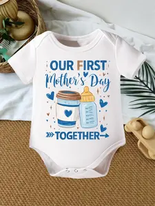 Unisex Newborn Short-Sleeve Bodysuit - Our First Mother's Day Together Coffee & Bottle Letter Slogans Cute, Breathable, Form-Fitting Baby Clothes