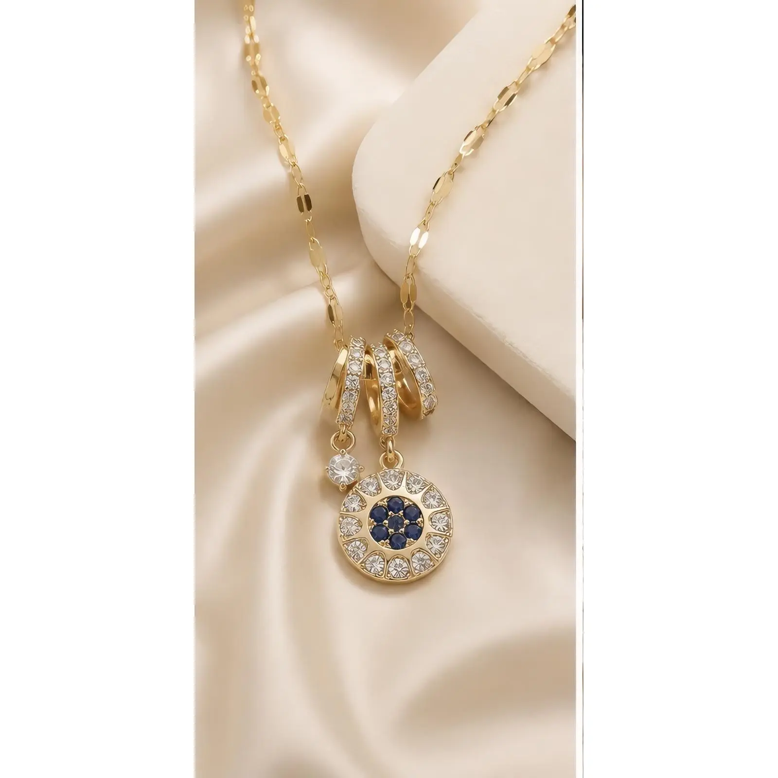 Neivora Collections 925 Sterling Silver Gold-Plated Blue Crystal Evil Eye Charm Necklace with Anti-Tarnish Finish for Everyday Wear