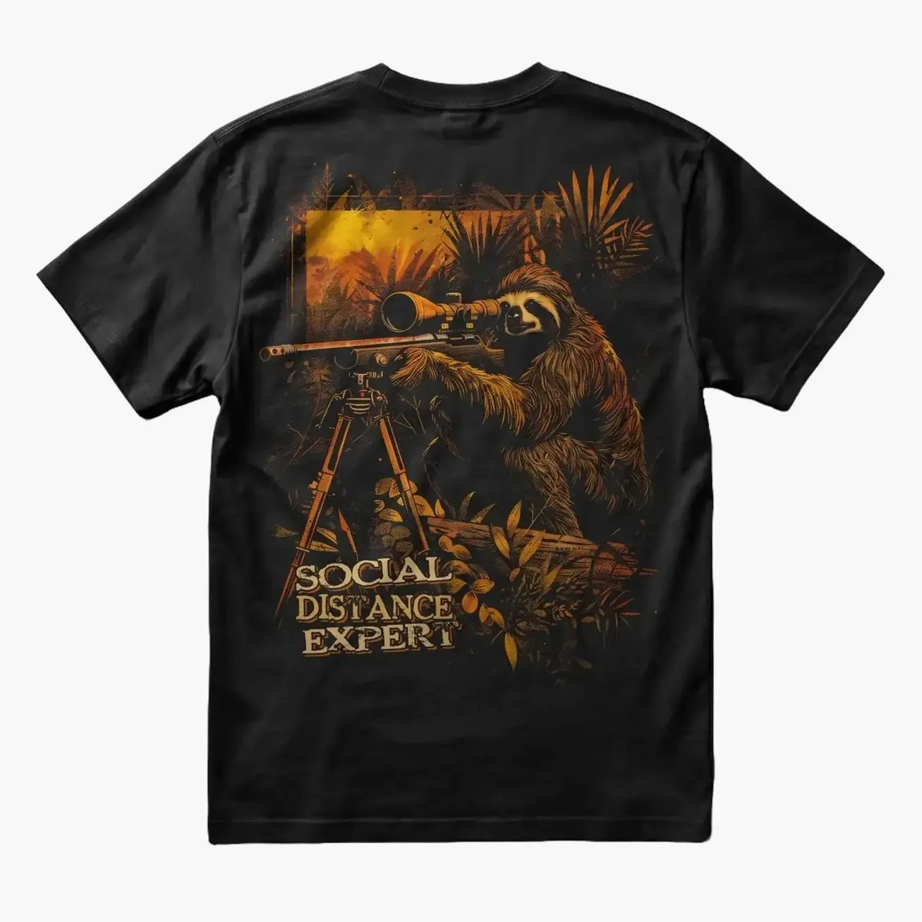 Social Distance Expert Tactical T-Shirt, Sloth Long Range Rifle Graphic Tee, Funny Precision Shooter Shirt for Range Fans, Veterans, Hunters, Outdoor Guys and Sarcastic Introvert Gift V1T