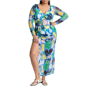 ELOQUII Women's Plus Size Mesh Maxi Asym Skirt Coverup