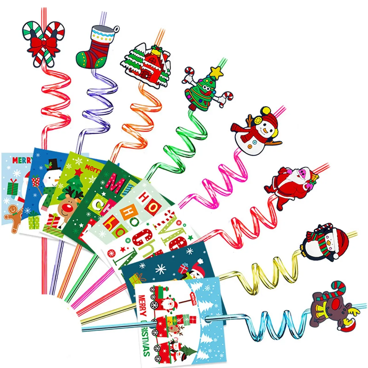 Christmas Party Straws Set, Santa Snowman Tree Reindeer Designs, Perfect Holiday Decorations & Gifts, 12/24 Pack Festive Drinking Sticks