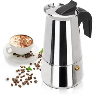 6 Cup 300ml Moka Pot Stainless Steel Espresso Coffee Maker Stovetop Coffeemaker Italian Classic Style Brewing Greca Cafe Mocha Machine for Cafeteras Lover Camping Travel and Home Use 10oz