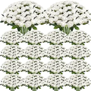 400 Pcs Roses Artificial Flowers - Fake White Roses with Long Stems Bulk Velvet Faux Rose Realistic Flowers Arrangements for DIY Wedding Bouquet Mother's Day Home Party Decor