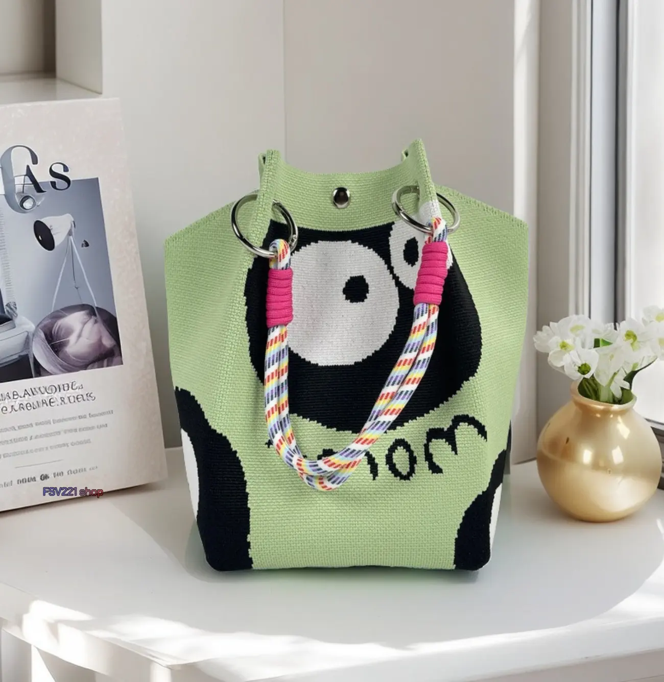 Knit Tote Bag for Women, Aesthetic Kawaii Butterfly Print Shoulder Bag, Lightweight Carry On for Daily Commuting and Shopping, Aesthetic Tote, Carry On Tote campingessentials