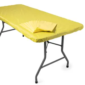 6 ft. Bulk 12 Pc. Yellow Fitted Rectangle Disposable Plastic Tablecloths