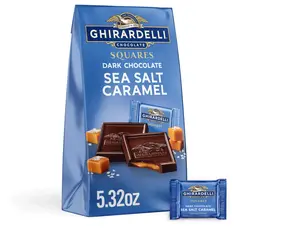Dark Chocolate Sea Salt Caramel SQUARES, 5.32 oz Bag Premium Individually Wrapped Chocolate Candy Rich Dark Chocolate with Caramel & Sea Salt Filling