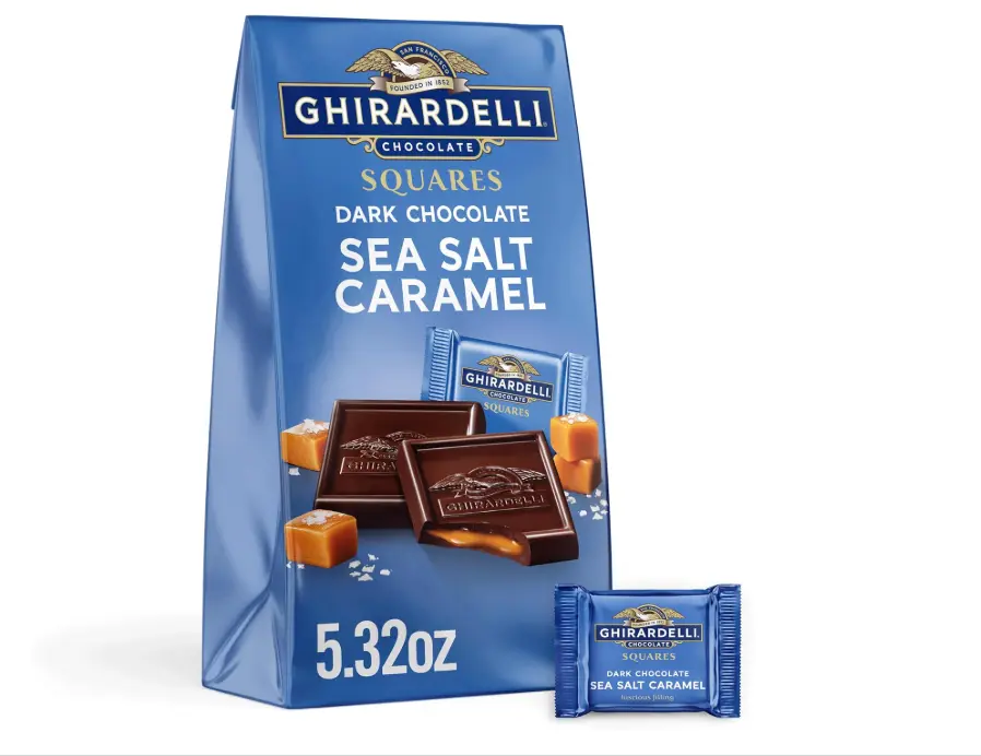 Dark Chocolate Sea Salt Caramel SQUARES, 5.32 oz Bag Premium Individually Wrapped Chocolate Candy Rich Dark Chocolate with Caramel & Sea Salt Filling