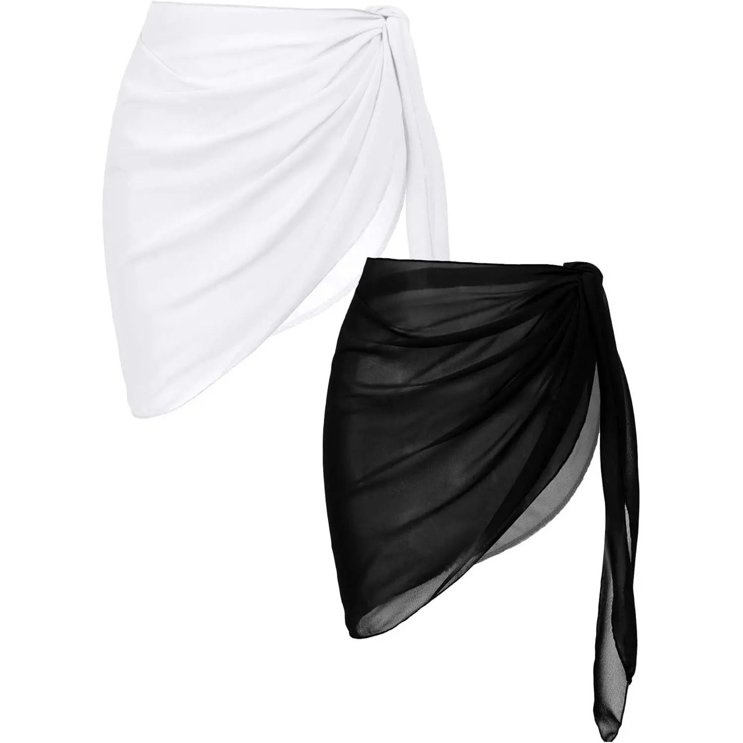 Women's Sheer Chiffon 2-Piece Beach Sarong Set - Sheer Fabric Bikini Wrap Skirts, Large Size (S-XXL) All Seasons Sports & Outdoor Beachwear Swimwear Cover Ups (Gift), Two Piece Set, Multi-Size