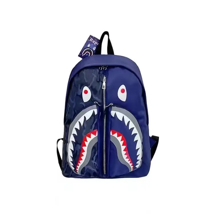 Sprayground Blue Camo Shark Mouth Print Backpack - Hype Streetwear Large-Capacity Oxford Fabric Laptop Bag for Teen Boys, Durable Fashion School Travel Daily Casual Use