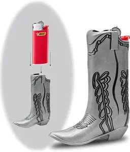 Cowboy Boot Lighter Case for J5 & J6 BIC Lighters Silver Full Size J6 Holder Sleeve Perfect Fit Versatile Practical