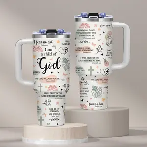 1PC God Faith Scripture Quotes 40oz Traveler Tumbler BPA Free With Handle & Straw Inspirational Christian Floral Pastel Design Print for Home Office Church Easter Mother's Day Birthday Gift Tumbler Local Warehouse Gifts for men and women Friends