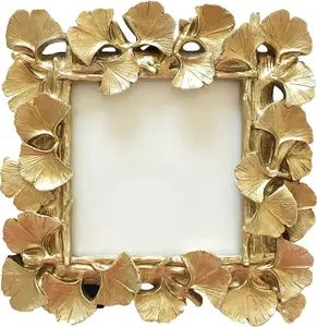 AGinkgo Leaves Photo Frame Polyresin Picture Frame for Photo Lovers (Gold Square)