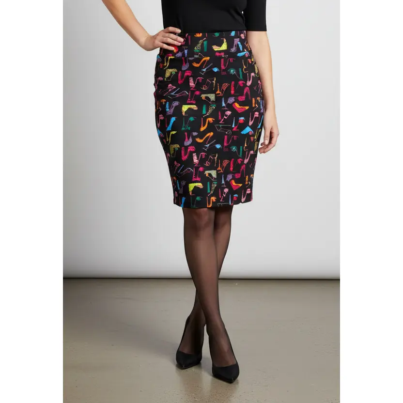 LuLaRoe Women's Cassie Pencil Skirt with Rare Vintage High Heels Print | Flattering Elastic High Waist, Stretch Polyester-Spandex