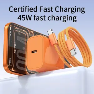 45W fast charger set suitable for iPhone 17 Pro Max and iPhone 17 Pro; portable orange charger set; convenient iPhone charger set; Type‑C fast charging power adapter for iPhone 17; PD fast charging tablet compatible with 6.6 ft/3.3 ft cables (3 sets).