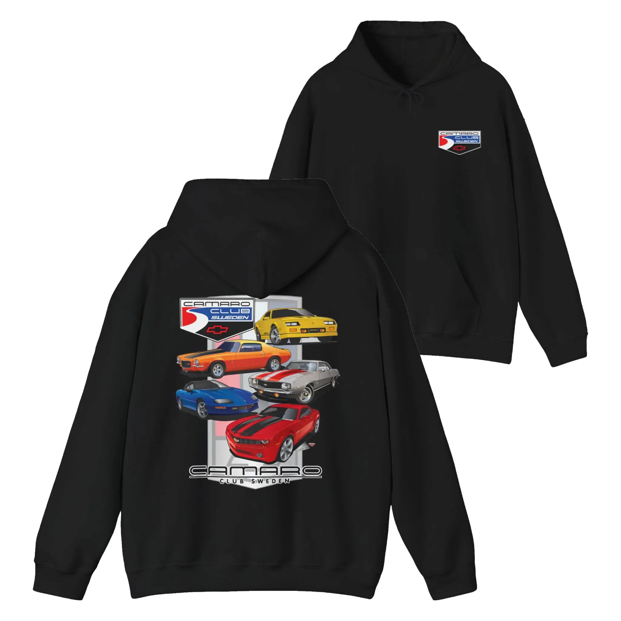 Camaro Club Sweden Hoodie, Classic & Modern Camaro Graphic Pullover, Winter Streetwear for Car Fans, Perfect Birthday Gift for Him & Her
