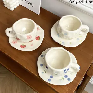 Set of Cute Irregular Fruit Ceramic Coffee Cup Saucer, Hand-Painted Afternoon Tea & Latte Cups, Versatile for Home, Office, Parties & Gifts
