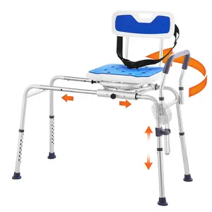 VEVOR Sliding Tub Transfer Bench with 360 Degree Swivel Seat,  Height Adjustable Bathtub Transfer Bench with Armrest & Safety Belt, Non-Slip Rotating Shower Chair for Elderly Disabled, 400LBS Capacity