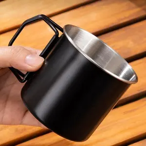 Stainless Steel Water Cup, Portable Folding Handle Water Cup, Outdoor Tableware for Camping & Hiking, Outdoor Drinkware, Stainless Steel Cups