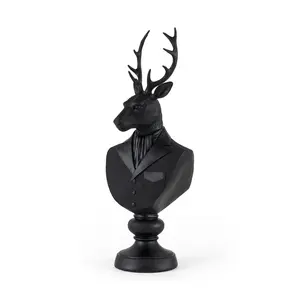 360 Stand Black Resin Suited Deer Bust Sculpture - Metal-Accent Home Supply, Home Decor Ornament, Ideal Gift Option, Shelf Decor, Living Room Decor