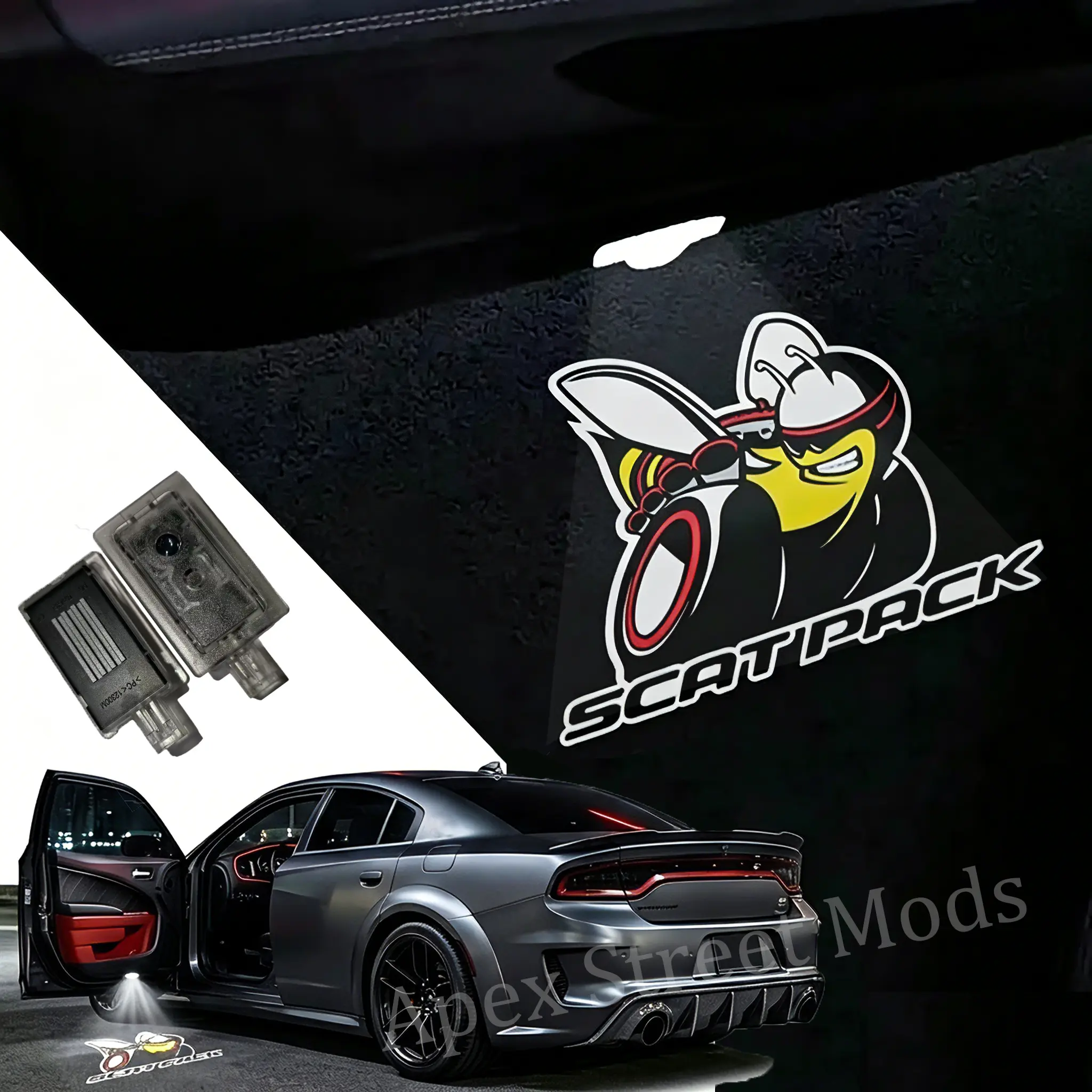 Dodge Charger Challenger LED Door Puddle Lights – SRT, Hellcat, Scat Pack, R/T Logo Projection (Pair or 4-Pack) door projection light Car Lighting Accessories, Led Lights For Car, Auto Light Up