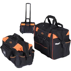 18" Rolling & Duffle Tool Bag - 2 Pack - Portable Tool Bag with Wheels - Water Resistant Fabric - 29 & 15 Pocket Roll Bag for Mechanics, Electricians, Plumbers & Hvac Bag