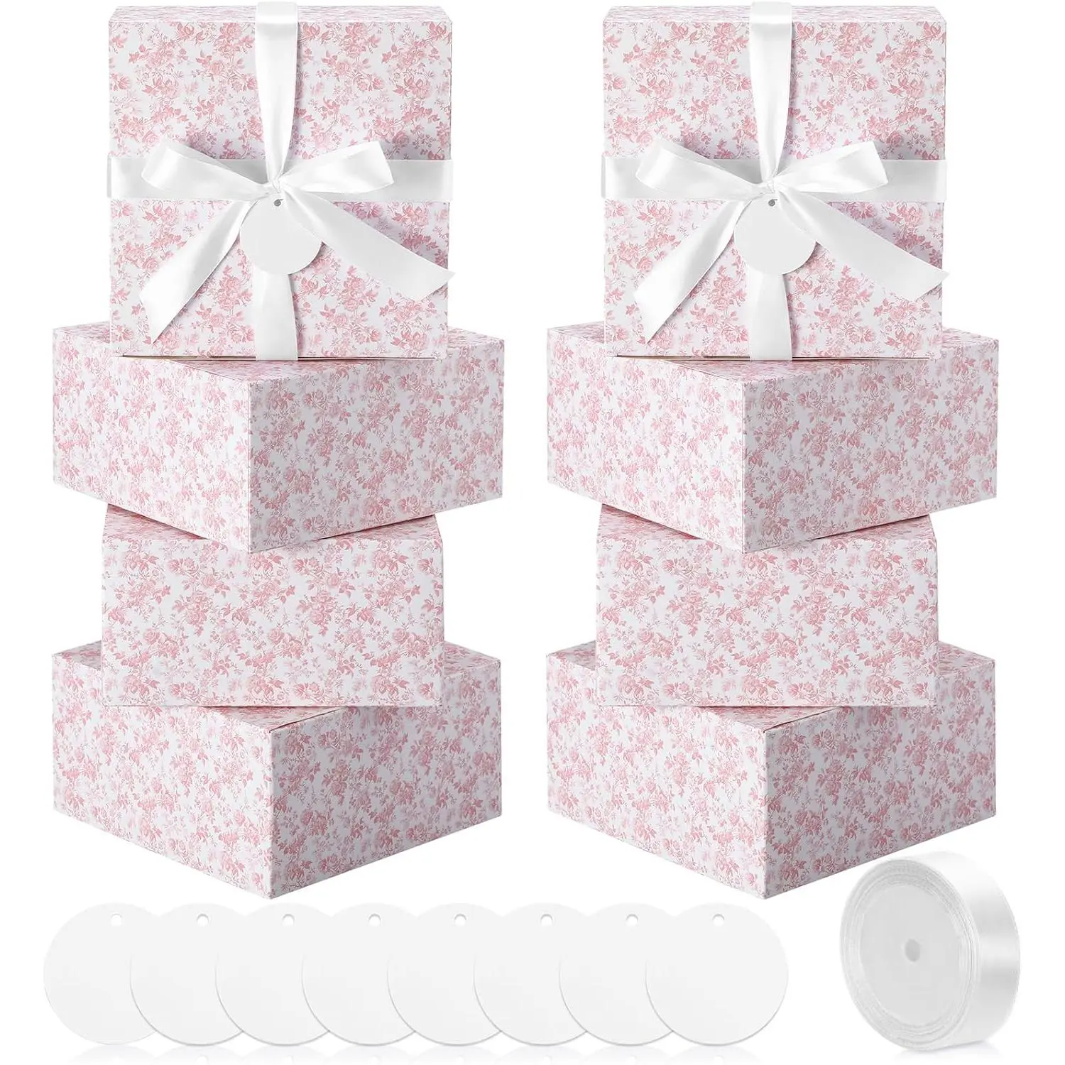 8 Pack Floral bridesmaid proposal  Boxes 8 x 8 x 4 Inch Flower Paper Boxes with Ribbon Label Card for Wedding Bridesmaid  Bridal  Shower Birthday Party Favor (Chinoiserie)