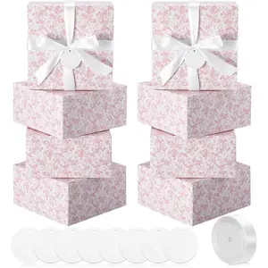 8 Pack Floral bridesmaid proposal  Boxes 8 x 8 x 4 Inch Flower Paper Boxes with Ribbon Label Card for Wedding Bridesmaid  Bridal  Shower Birthday Party Favor (Chinoiserie)